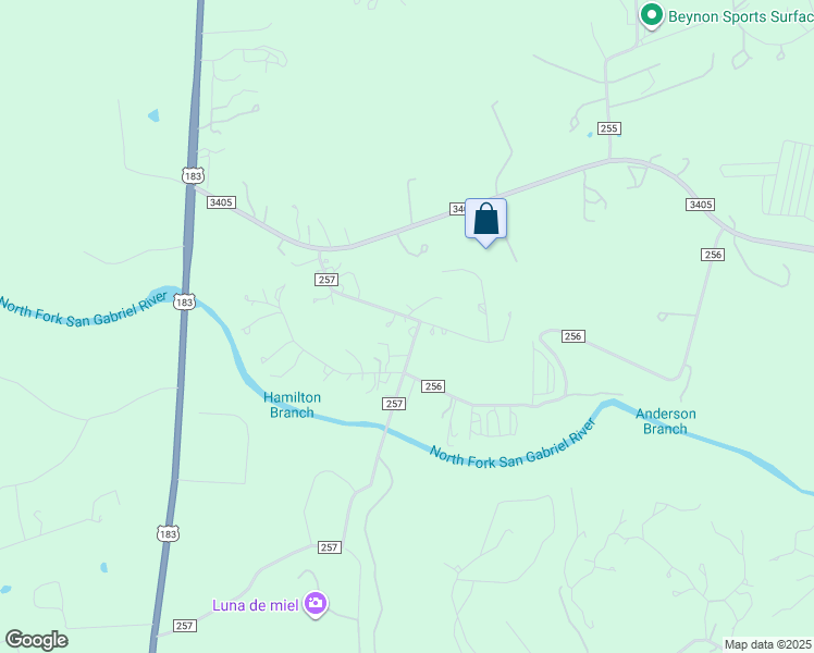 map of restaurants, bars, coffee shops, grocery stores, and more near 1133 County Road 257 in Liberty Hill