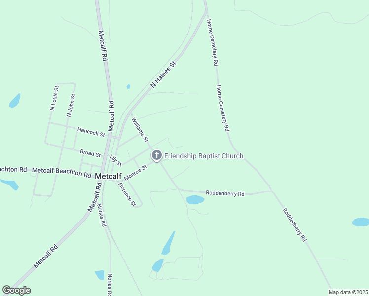 map of restaurants, bars, coffee shops, grocery stores, and more near 3076 Roddenberry Road in Metcalf