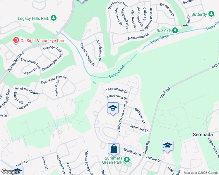 map of restaurants, bars, coffee shops, grocery stores, and more near 404 Sheepshank Drive in Georgetown
