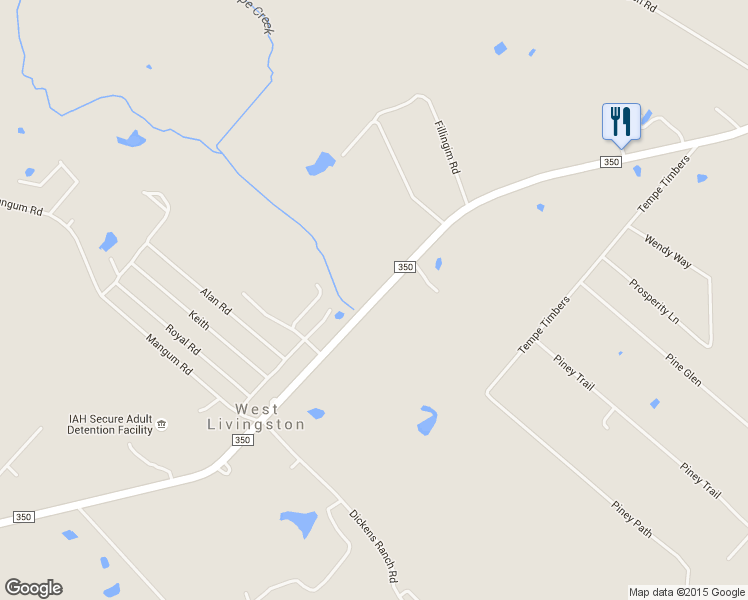 map of restaurants, bars, coffee shops, grocery stores, and more near Farm to Market Road 350 in Livingston