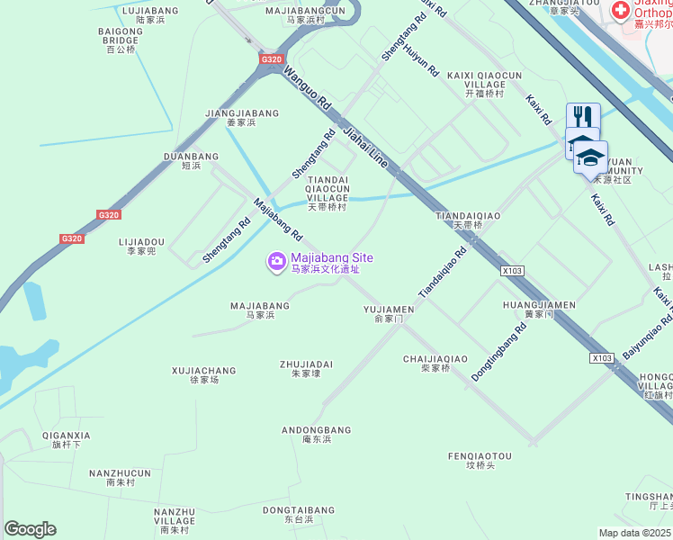 map of restaurants, bars, coffee shops, grocery stores, and more near Ma Jia Bang Lu in Jia Xing Shi
