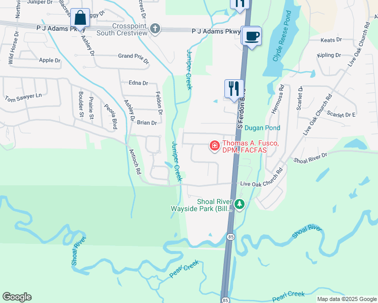 map of restaurants, bars, coffee shops, grocery stores, and more near 405 Northview Lane in Crestview