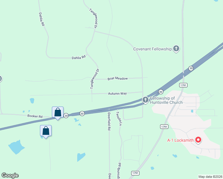 map of restaurants, bars, coffee shops, grocery stores, and more near 40 Autumn Way in Huntsville
