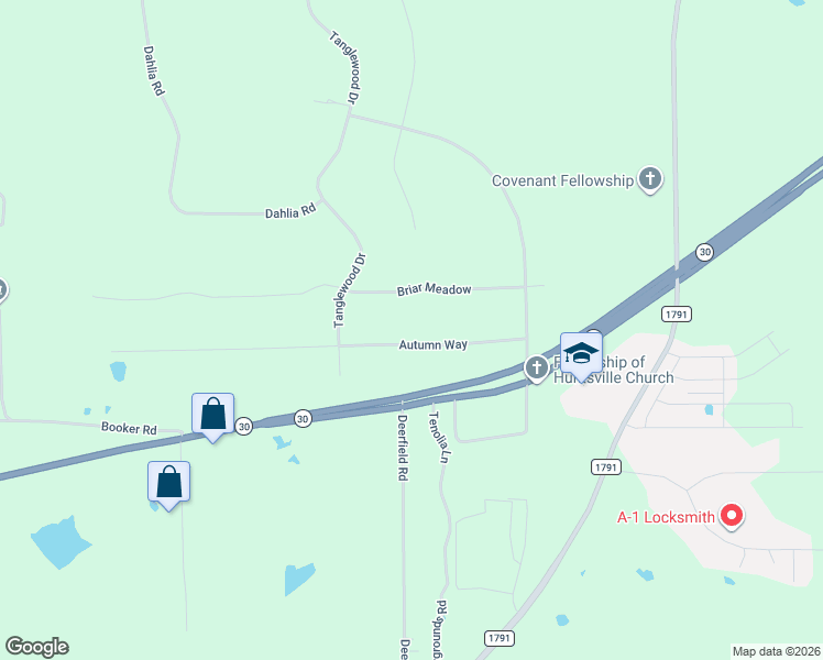 map of restaurants, bars, coffee shops, grocery stores, and more near 40 Autumn Way in Huntsville