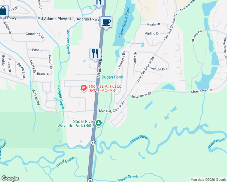map of restaurants, bars, coffee shops, grocery stores, and more near 4402 Mirada Way in Crestview