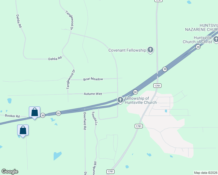 map of restaurants, bars, coffee shops, grocery stores, and more near 13 Briar Meadow in Huntsville