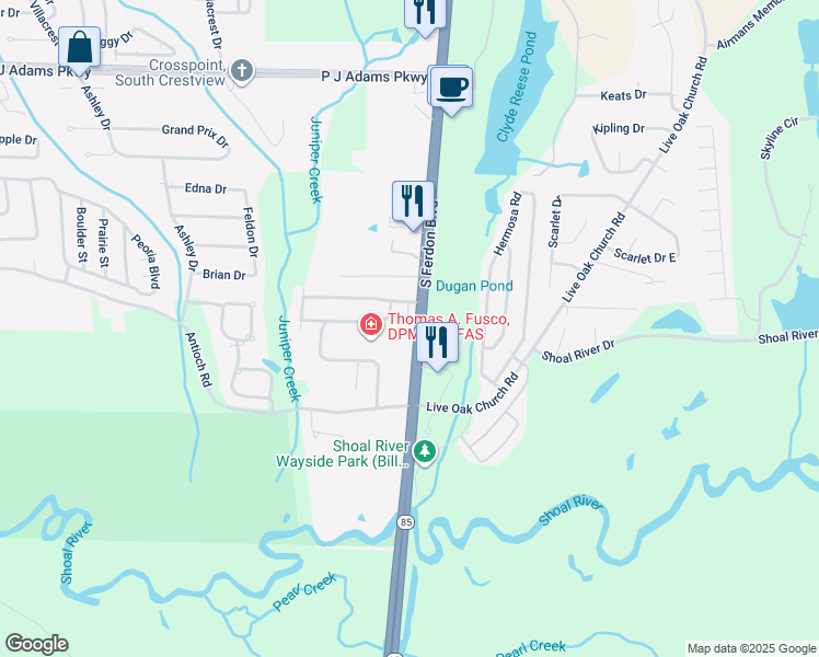 map of restaurants, bars, coffee shops, grocery stores, and more near 5250 South Ferdon Boulevard in Crestview