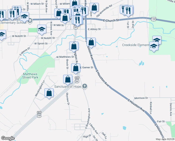map of restaurants, bars, coffee shops, grocery stores, and more near 307 East Garner Street in Livingston