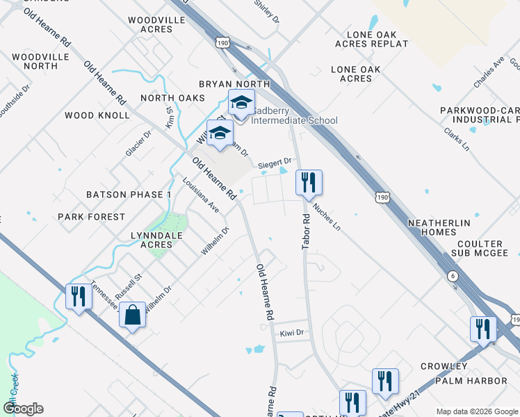 map of restaurants, bars, coffee shops, grocery stores, and more near 2866 Messenger Way in Bryan