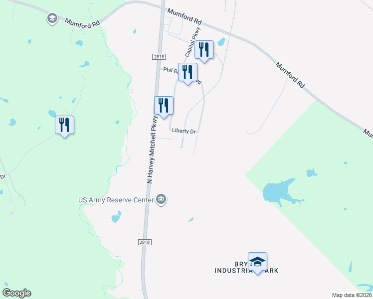 map of restaurants, bars, coffee shops, grocery stores, and more near 601 Liberty Drive in Bryan