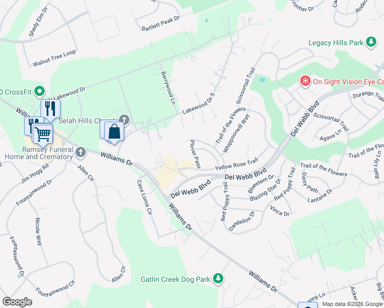 map of restaurants, bars, coffee shops, grocery stores, and more near 104 Plover Pass in Georgetown