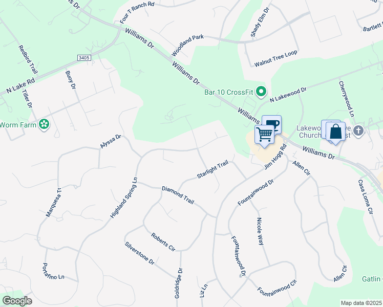 map of restaurants, bars, coffee shops, grocery stores, and more near 913 Highland Spring Lane in Georgetown