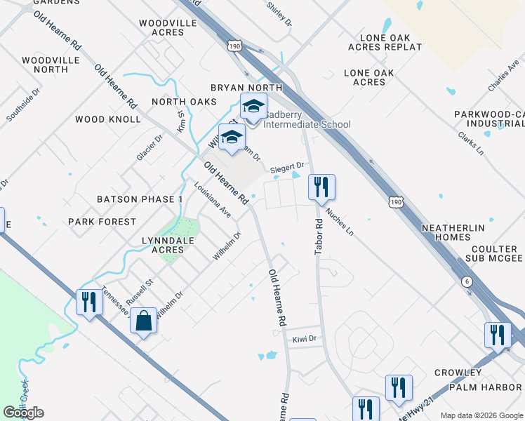 map of restaurants, bars, coffee shops, grocery stores, and more near 2866 Messenger Way in Bryan