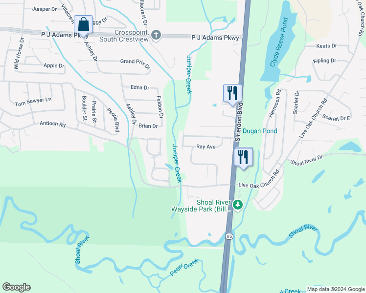 map of restaurants, bars, coffee shops, grocery stores, and more near 330 Ray Avenue in Crestview