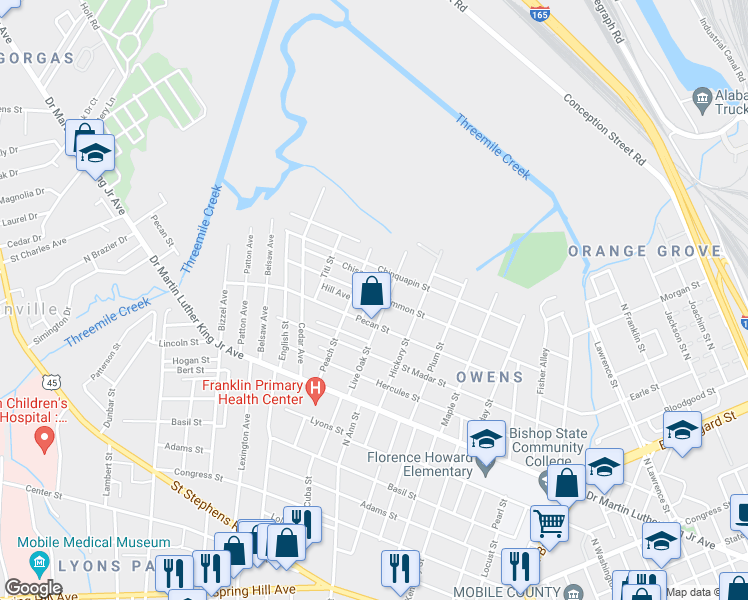 map of restaurants, bars, coffee shops, grocery stores, and more near 612 Good Pay Street in Mobile