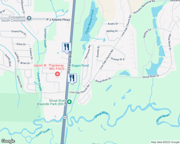 map of restaurants, bars, coffee shops, grocery stores, and more near 4625 Hermosa Road in Crestview