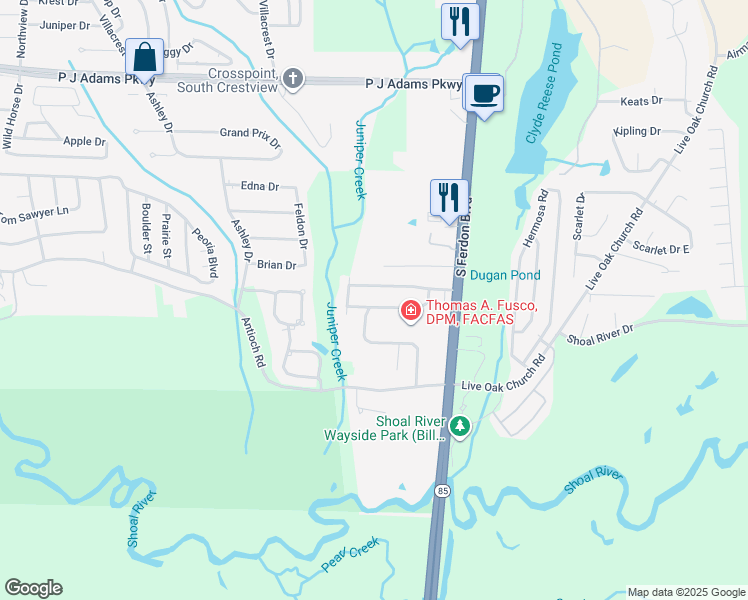 map of restaurants, bars, coffee shops, grocery stores, and more near 316 Ray Avenue in Crestview
