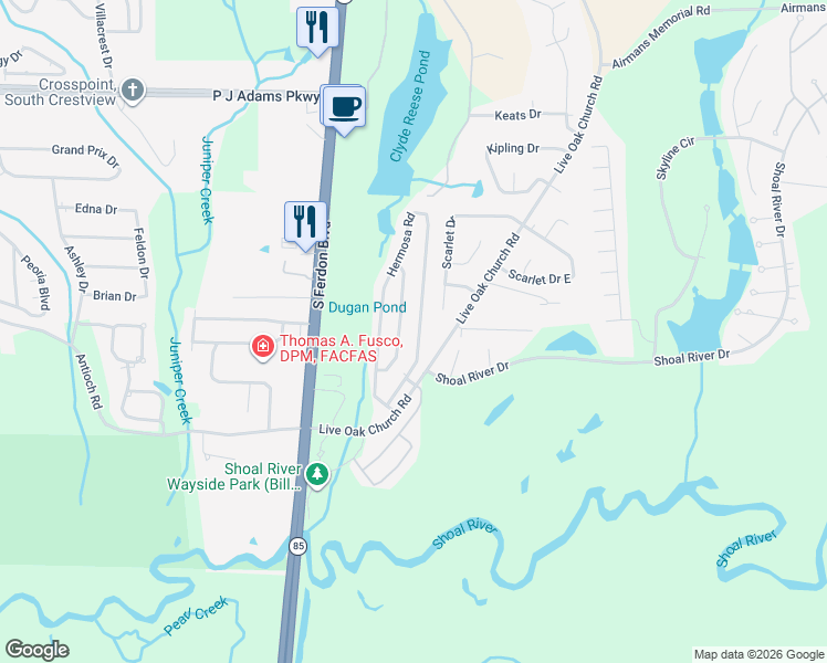 map of restaurants, bars, coffee shops, grocery stores, and more near 4624 Hermosa Road in Crestview