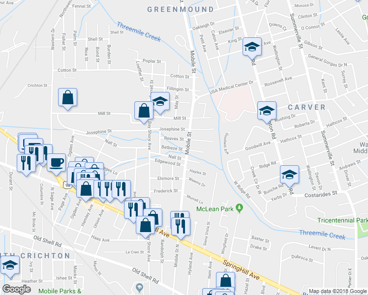 map of restaurants, bars, coffee shops, grocery stores, and more near 465 Mobile Street in Mobile