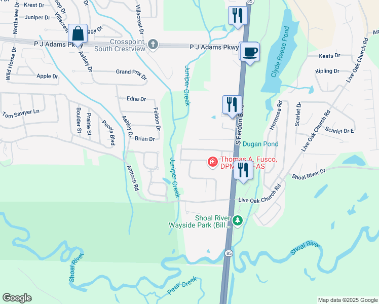 map of restaurants, bars, coffee shops, grocery stores, and more near 219 Southview Drive in Crestview