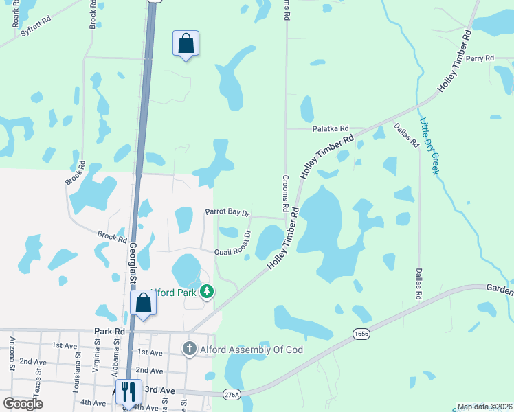 map of restaurants, bars, coffee shops, grocery stores, and more near Bayview Lane in Cottondale