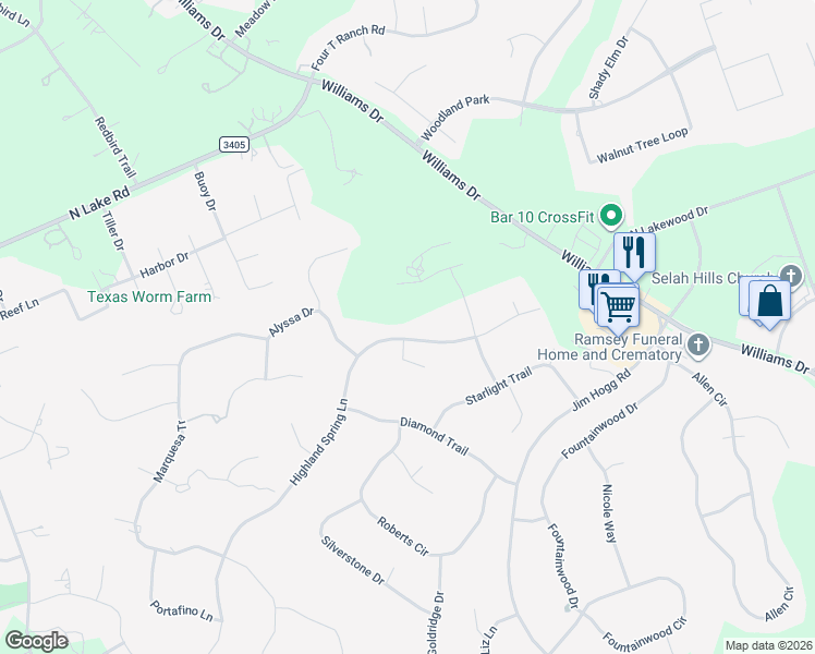 map of restaurants, bars, coffee shops, grocery stores, and more near 901 Highland Spring Lane in Georgetown