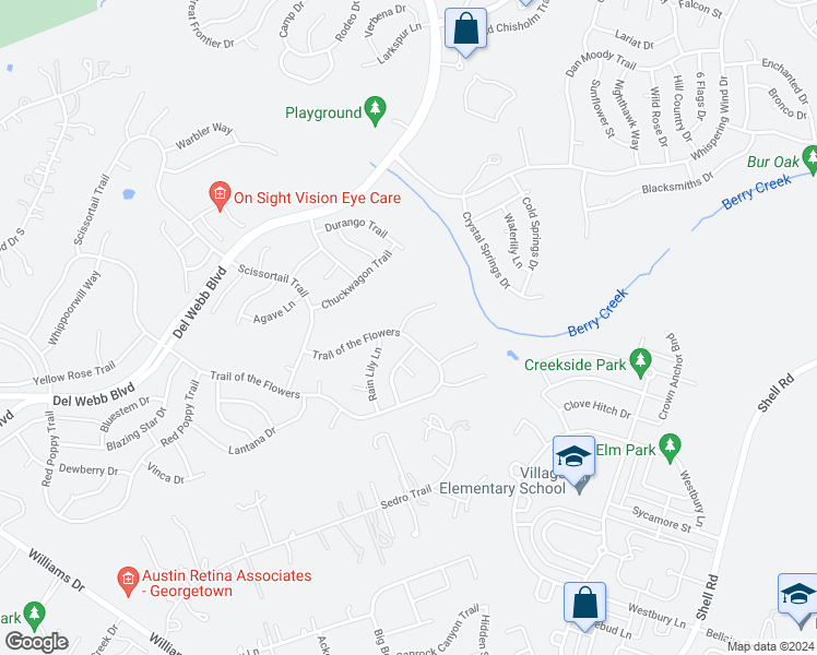 map of restaurants, bars, coffee shops, grocery stores, and more near 101 Gaillardia Way in Georgetown