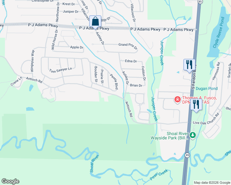 map of restaurants, bars, coffee shops, grocery stores, and more near 180 Peoria Boulevard in Crestview
