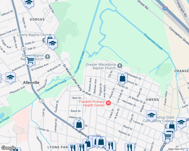 map of restaurants, bars, coffee shops, grocery stores, and more near 601 Belsaw Avenue in Mobile