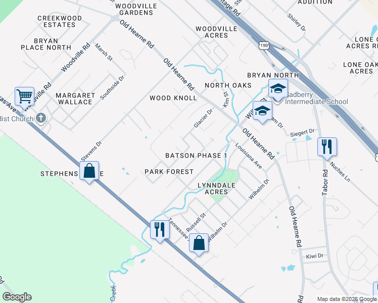map of restaurants, bars, coffee shops, grocery stores, and more near 2315 Yellowstone Drive in Bryan