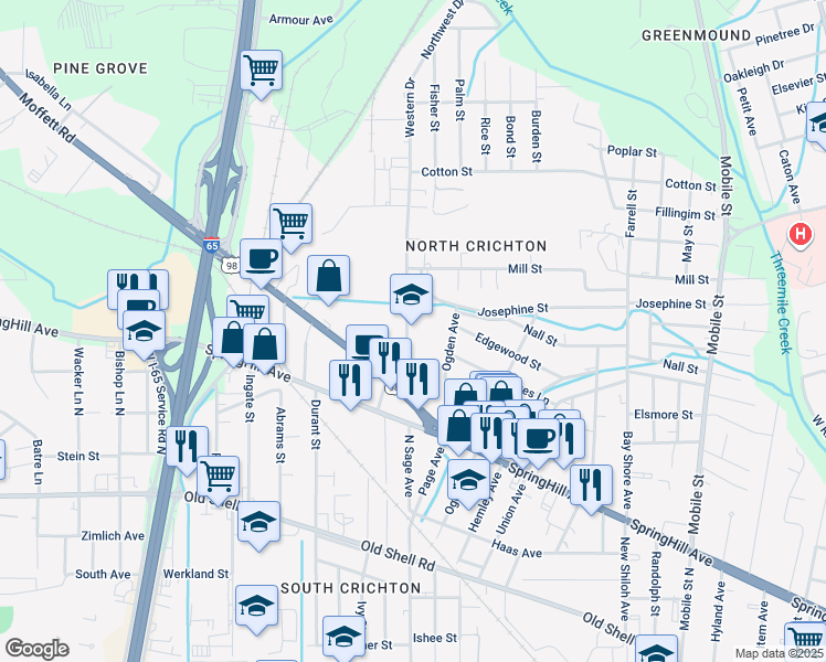 map of restaurants, bars, coffee shops, grocery stores, and more near in Mobile