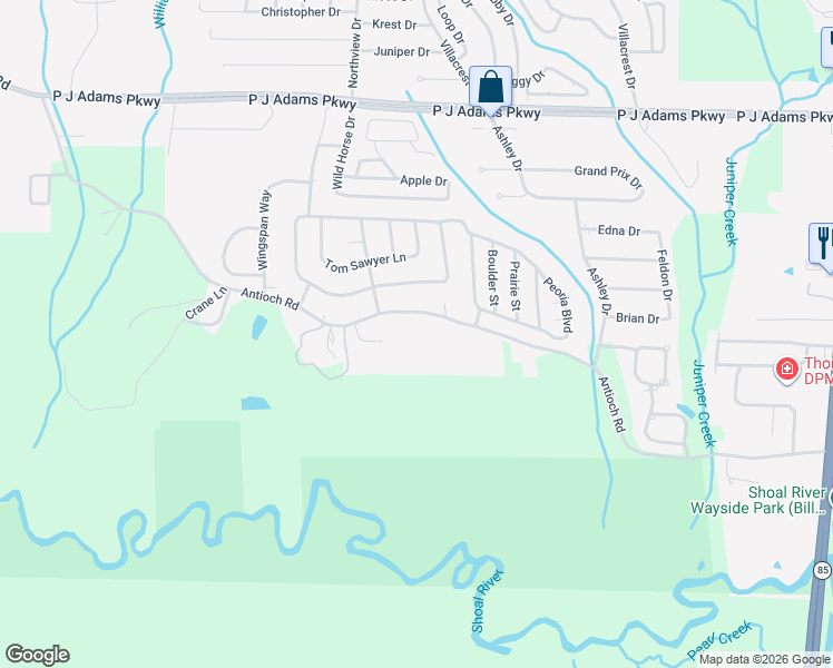 map of restaurants, bars, coffee shops, grocery stores, and more near 4440 Antioch Road in Crestview