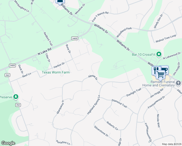 map of restaurants, bars, coffee shops, grocery stores, and more near 103 Rolling Meadow Trail in Georgetown