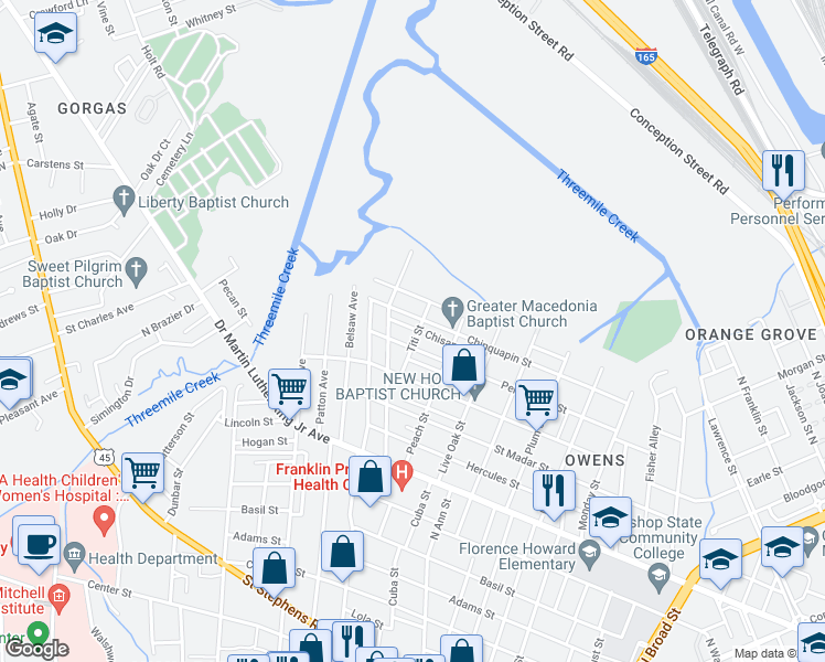 map of restaurants, bars, coffee shops, grocery stores, and more near 657 Titi Street in Mobile