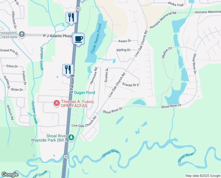 map of restaurants, bars, coffee shops, grocery stores, and more near 4558 Scarlet Dr in Crestview