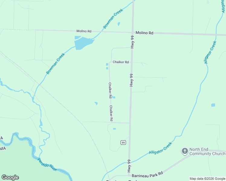 map of restaurants, bars, coffee shops, grocery stores, and more near 5588 Chalker Road in Molino