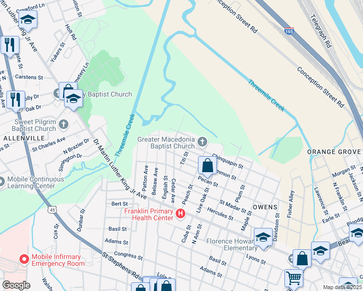 map of restaurants, bars, coffee shops, grocery stores, and more near 657 Titi Street in Mobile