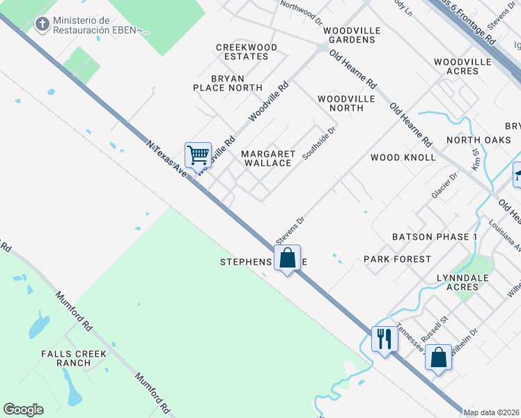 map of restaurants, bars, coffee shops, grocery stores, and more near 4000A South Margaret Street in Bryan