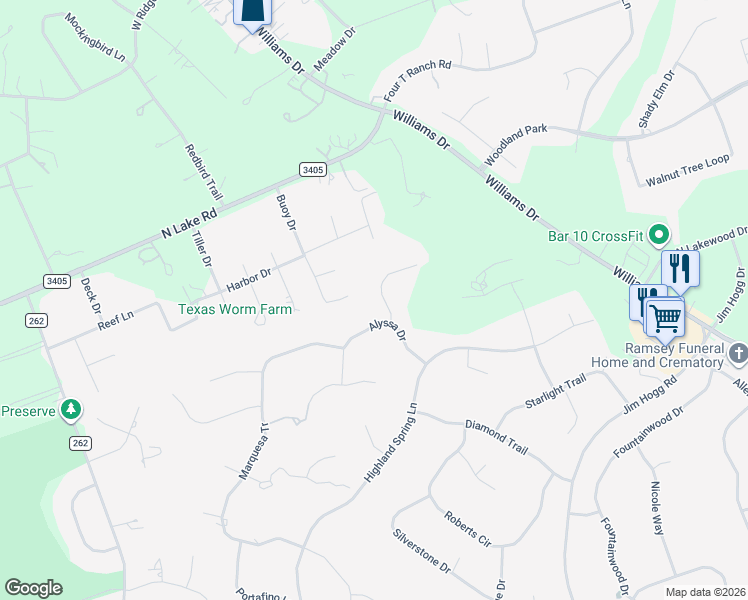 map of restaurants, bars, coffee shops, grocery stores, and more near 103 Rolling Meadow Trail in Georgetown