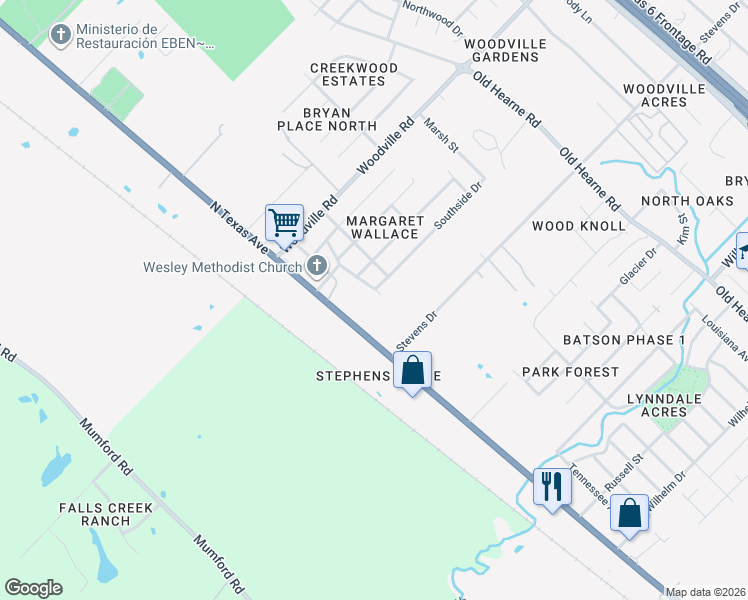 map of restaurants, bars, coffee shops, grocery stores, and more near 4000A South Margaret Street in Bryan