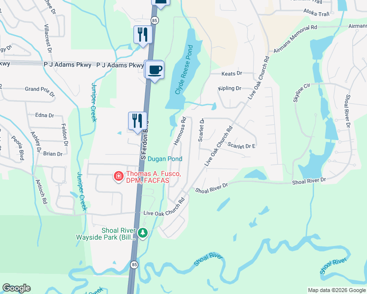 map of restaurants, bars, coffee shops, grocery stores, and more near 4434 Mirada Way in Crestview