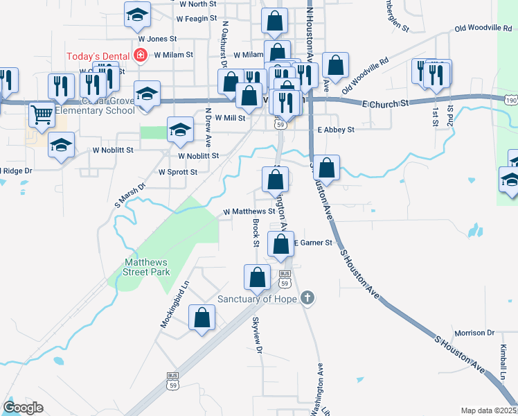 map of restaurants, bars, coffee shops, grocery stores, and more near 304 West Matthews Street in Livingston