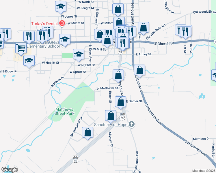 map of restaurants, bars, coffee shops, grocery stores, and more near 304 West Matthews Street in Livingston