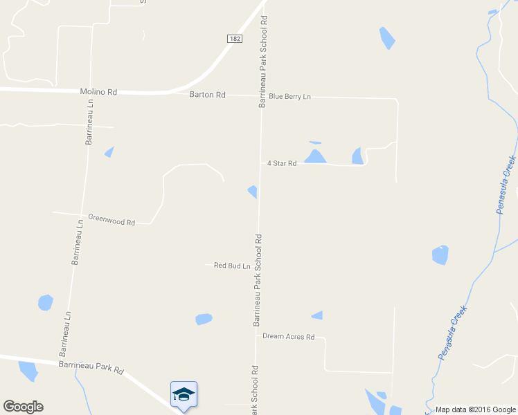 map of restaurants, bars, coffee shops, grocery stores, and more near 5543 Barrineau Park School Road in Molino