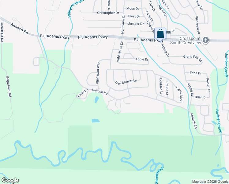 map of restaurants, bars, coffee shops, grocery stores, and more near 394 Riverchase Boulevard in Crestview