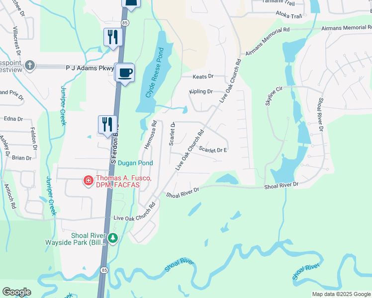 map of restaurants, bars, coffee shops, grocery stores, and more near 4558 Scarlet Drive in Crestview