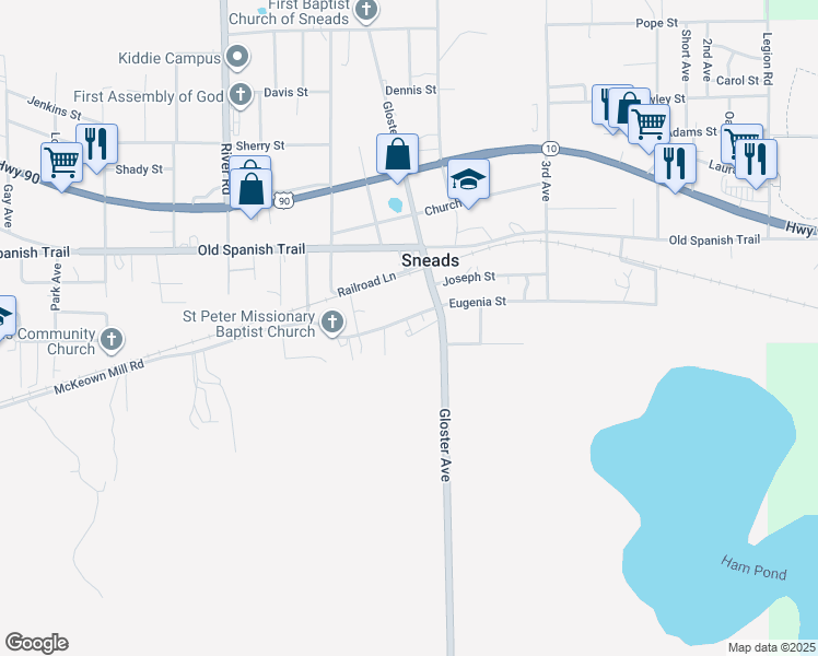 map of restaurants, bars, coffee shops, grocery stores, and more near 1900-1998 Willow Bend Court in Sneads