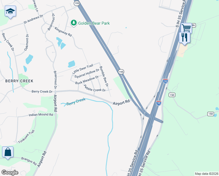 map of restaurants, bars, coffee shops, grocery stores, and more near 30102 Bumble Bee Drive in Georgetown