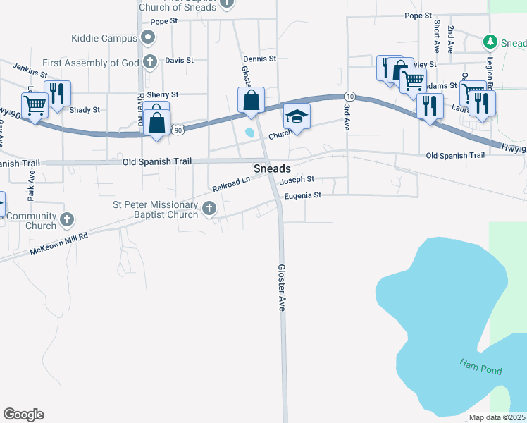 map of restaurants, bars, coffee shops, grocery stores, and more near 1963 Willow Bend Court in Sneads