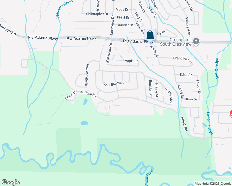 map of restaurants, bars, coffee shops, grocery stores, and more near 380 Riverchase Boulevard in Crestview